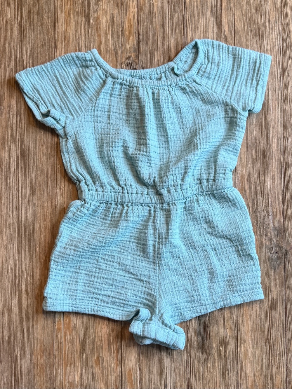 Old Navy Kids Teal Blue Cotton Gauze Romper - snaps between legs, 2t